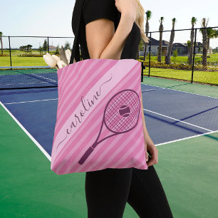 Striped Pink Tennis Racket Ball Girly Cute Draagtas