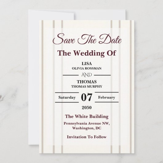 Striped Preppy Modern Wedding Save The Date (Devant)