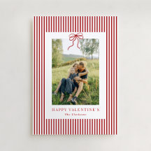 Striped Red Bow Family Photo Valentine’s Day Card