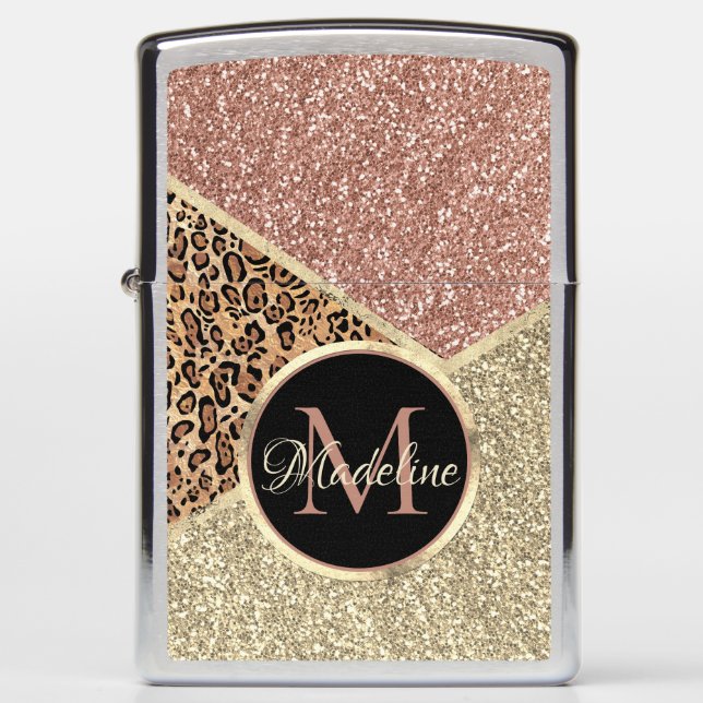 Striped Roos Gold Glitter Leopard Monogram (Voorkant)