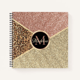 Striped Roos Gold Glitter Leopard Monogram Notitieboek