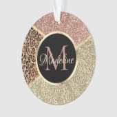 Striped Roos Gold Glitter Leopard Monogram Ornament (voorkant)