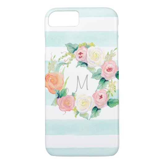 Striped Simple Moderne Waterverf Floral Rozen Case-Mate iPhone Case (Achterkant)