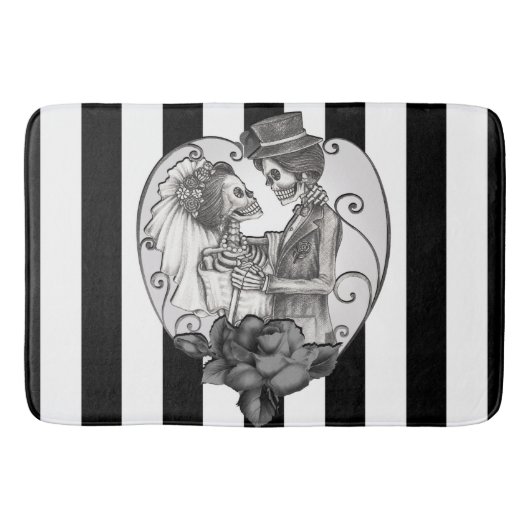 Striped Skeleton Love Couple Marriage Dance Badmat (Voorkant)