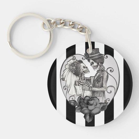Striped Skeleton Love Couple Marriage Dance Sleutelhanger (Voorkant)