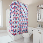 Striped Square Pattern - Blue and Red Douchegordijn (In situ)