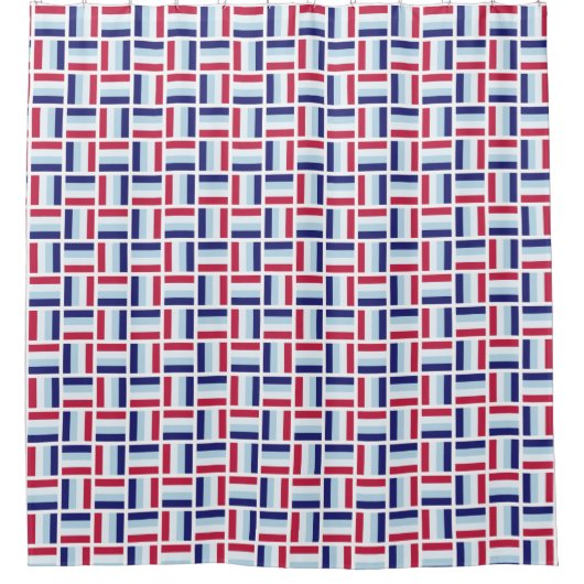 Striped Square Pattern - Blue and Red Douchegordijn (Voorkant)