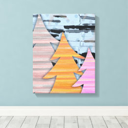 Striped Trees Winter Landscape Scene  Canvas Afdruk