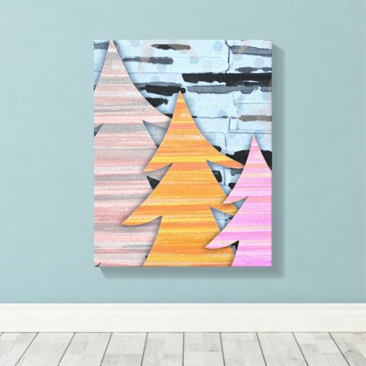 Striped Trees Winter Landscape Scene Canvas Afdruk (Insitu (Houten vloer))