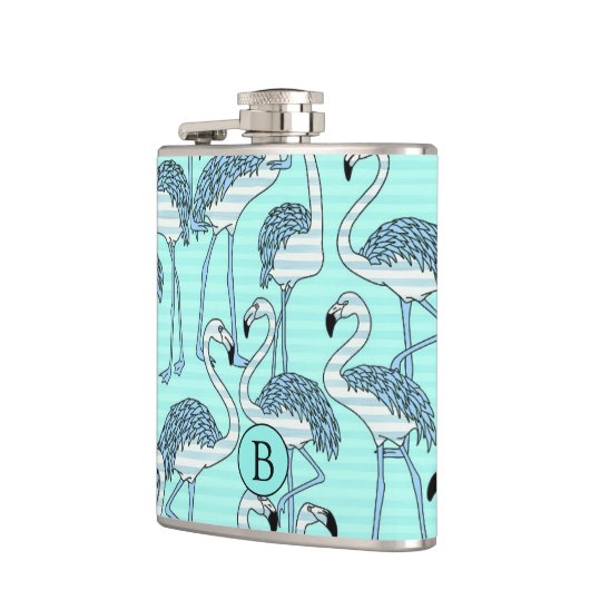 Striped Turquoise Flamingos Pattern Monogram Heupfles (Links)