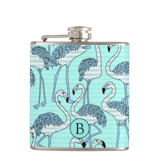 Striped Turquoise Flamingos Pattern Monogram Heupfles (Voorkant)