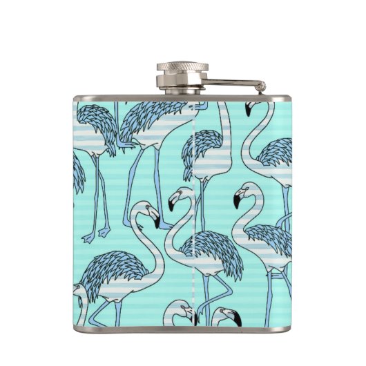 Striped Turquoise Flamingos Pattern Monogram Heupfles (Achterkant)