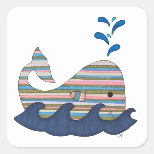 Striped Whale Square Sticker (Voorkant)