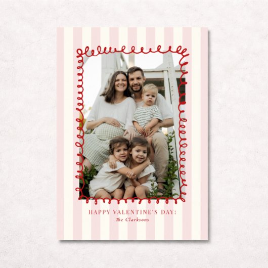 Striped Whimsical Red Frame Valentine’s Day CARD Kaart