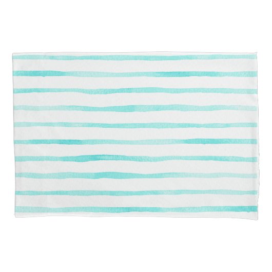 Stripes Alive Turquoise Blue Watercolor Pillowcase Kussensloop (Voorkant-Links)