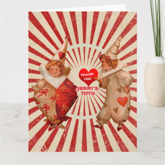 Stripes and Vintage Clowns with Thank-you Heart Kaart