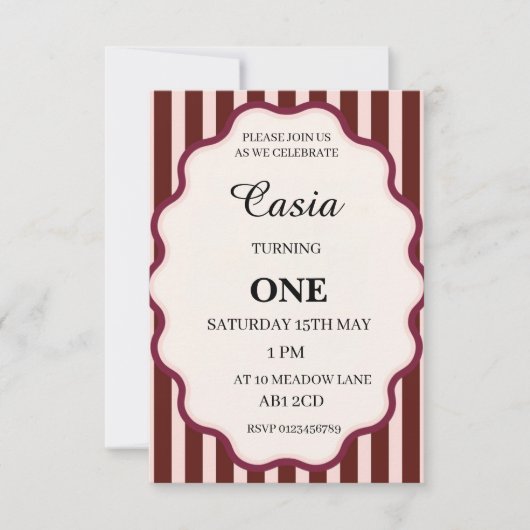 Stripes Birthday Invitation Personalized Card (Devant)