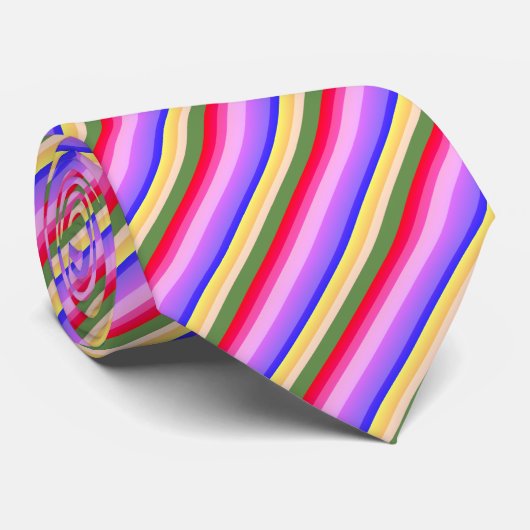 Stripes - Blauw Paars groen geel Oranje roze rood Stropdas (Opgerold)