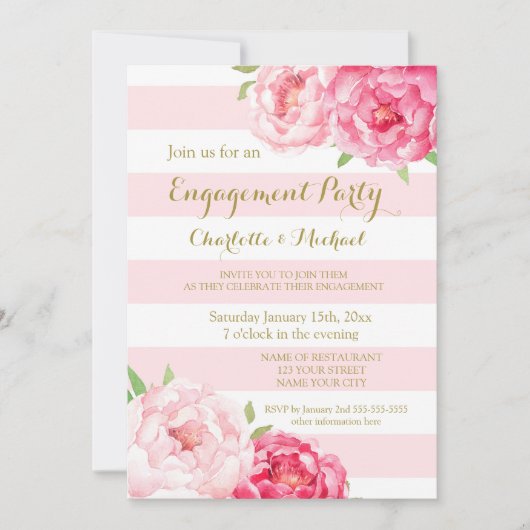 Stripes Blush Pink Engagement Party Invitation (Devant)