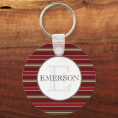  Stripes Burgundy Red Tan White Sleutelhanger (Voorkant)