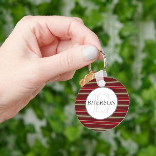  Stripes Burgundy Red Tan White Sleutelhanger (Hand)