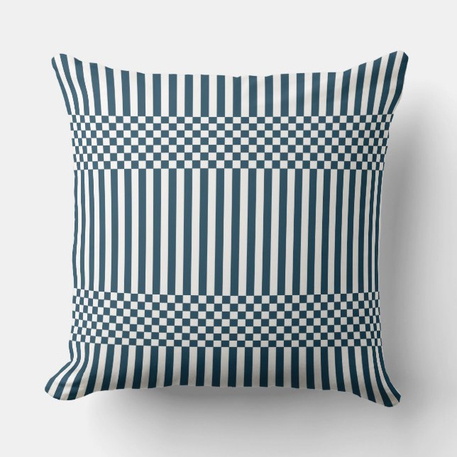 Stripes & Checker in wit en blauw Sierkussen (Voorkant)