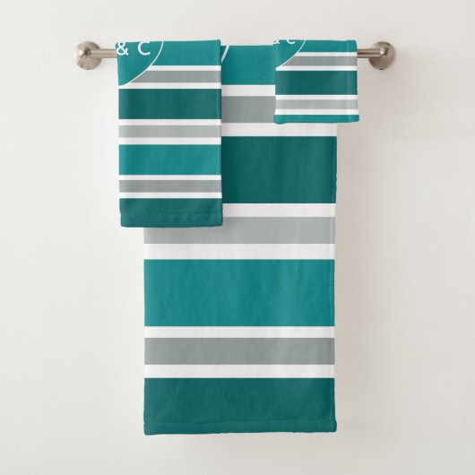 Stripes & Coeur ensemble de serviettes monogramme (En situation)