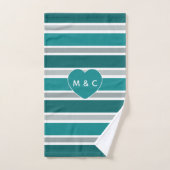 Stripes & Coeur ensemble de serviettes monogramme (Serviette à main)