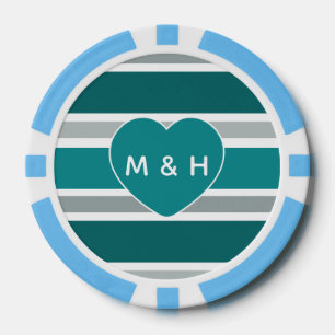Stripes & Coeur personnalisé monogramme & jetons d
