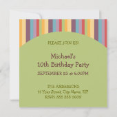 Stripes colorées Invitation de fête d'anniversaire (Dos)