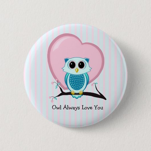Stripes Cute Owl & Heart Sjabloon Button (Voorkant)