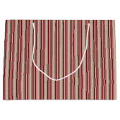 Stripes de Noël rouge et beige, Grand sac cadeau (Devant)