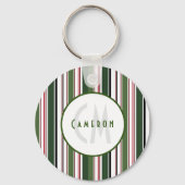  stripes Elegant Green White Monogram Sleutelhanger (Voorkant)