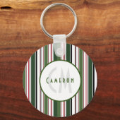  stripes Elegant Green White Monogram Sleutelhanger (Voorkant)