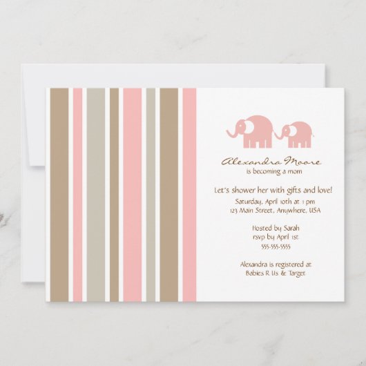 Stripes & Elephants Baby shower Invitation (Devant)