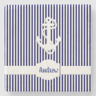Stripes en ankermonogram of naam op maat stenen onderzetter