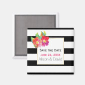 Stripes en bloemen bruiloft Sparen de Datum Magneet (Voorkant / Achterkant)