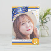 Stripes en Confetti Afstuderen Blue/Gold ID890 Kaart (Staand voorkant)