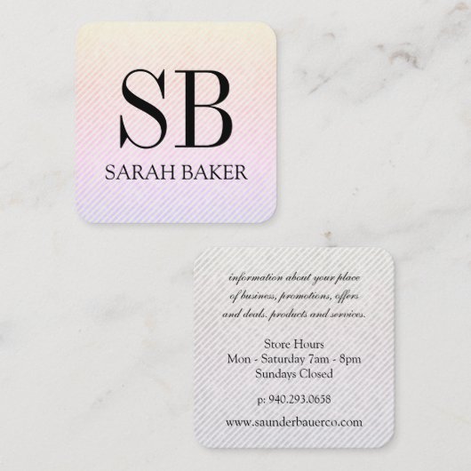 Stripes en Script-monogram Vierkante Visitekaartje (Voorkant / Achterkant)