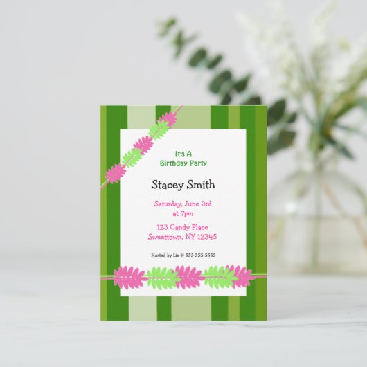 Stripes et Feuilles Invitation d'anniversaire (Debout devant)