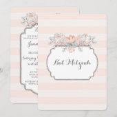 Stripes Floral Bat Mitzvah Uitnodigingen (Voorkant / Achterkant)