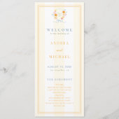 Stripes Floral Crest Monogram & Bow Spring Wedding Programma (Voorkant)