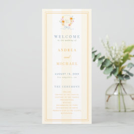 Stripes Floral Crest Monogram & Bow Spring Wedding Programma