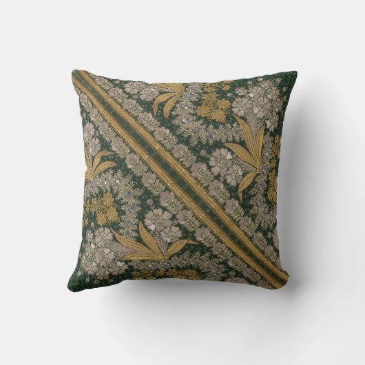 Stripes Floral Elegant Brocade Green Gold Kussen (Achterkant)