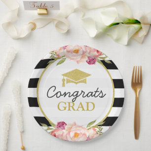 Stripes Floral Gold Congrats Afstudeerder Graduati Papieren Bordje