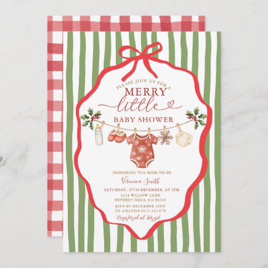 Stripes Green Clothesline Merry Little Baby Shower Kaart (Voorkant / Achterkant)