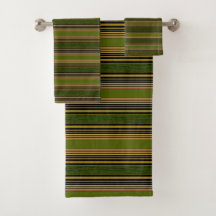 Stripes Green Gold Black Bathroom Towel Set