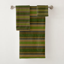 Stripes Green Gold Black Bathroom Towel Set Bad Handdoek