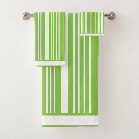 Stripes Green Limoen & White Bath Towel Set Bad Handdoek (Insitu)