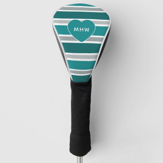 Stripes & Heart custom monogram driver cover (Voorkant)